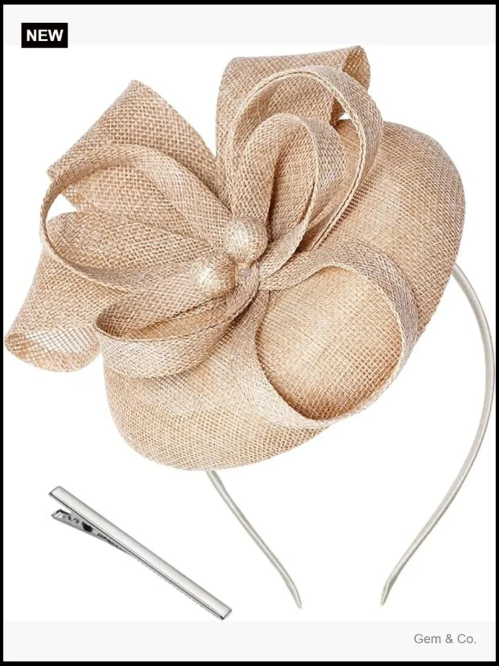 Fascinator Tea Party Hat with Bow Pearl, Pillbox Hat for Wedding Cocktail